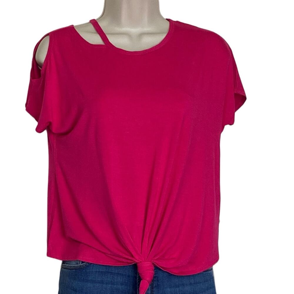 Terez GIRLS  T-Shirt  Pink Single Cold Shoulder  Detached Neckline NWT Size XL